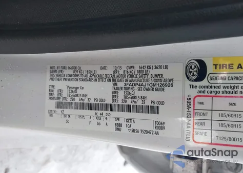 2016 Ford Fiesta S из США, поврежденный, VIN 3FADP4AJ1GM126926